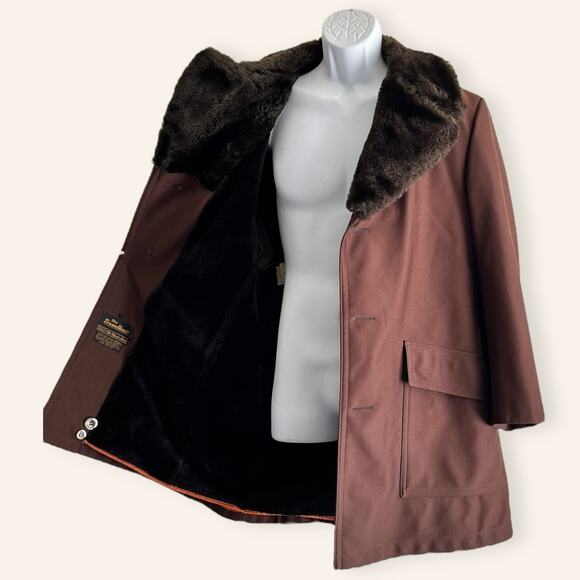 VTG Sears Brown Faux Fur Collar Trench Coat – Size 42L - Picture 3 of 7